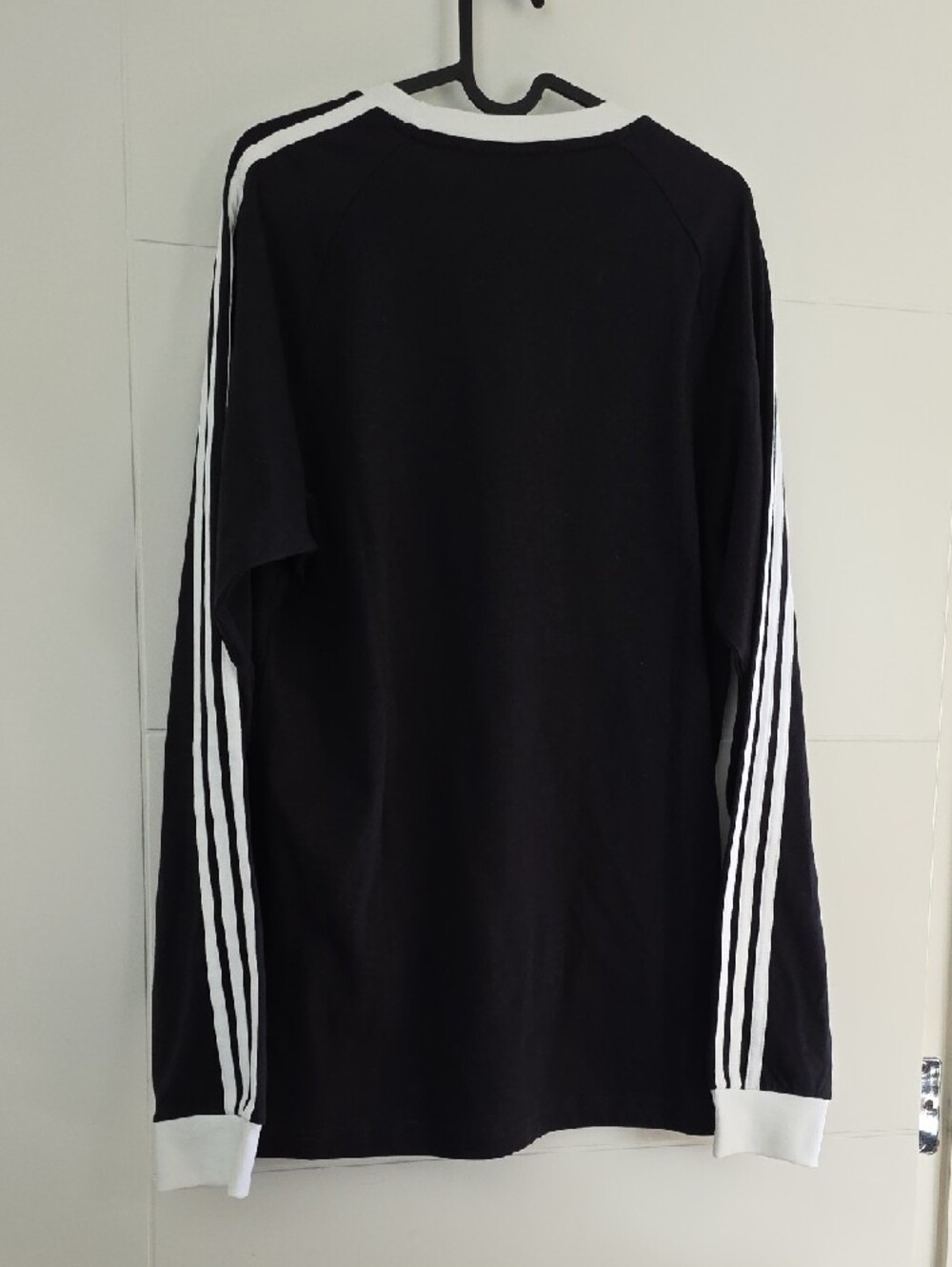 adidas Black Long Sleeve Three-Stripe Crew with White Trim - Picture 3 of 4